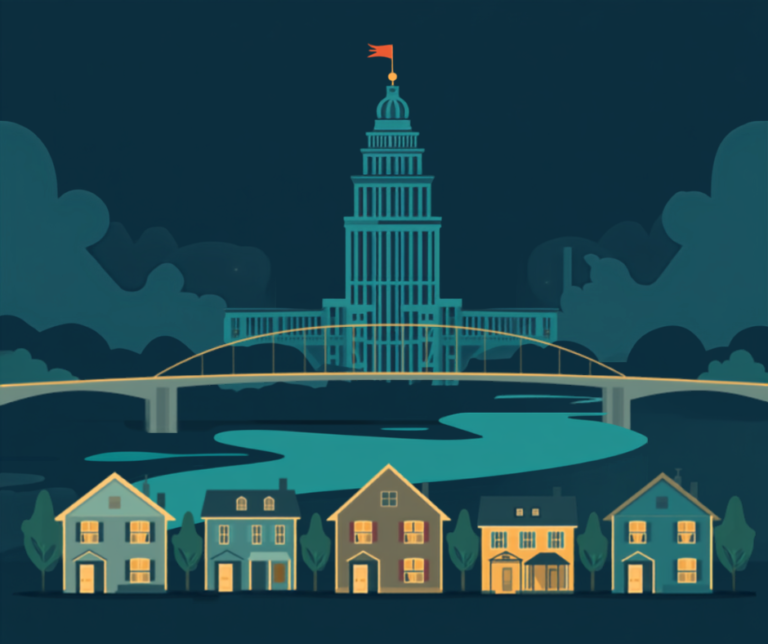 Baton Rouge DSCR loans illustration of the Capital Region skyline, Mississippi River bridge, and rental houses