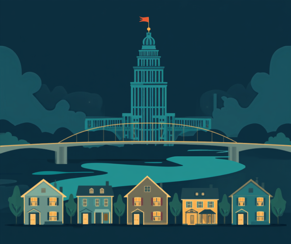 Baton Rouge DSCR loans illustration of the Capital Region skyline, Mississippi River bridge, and rental houses