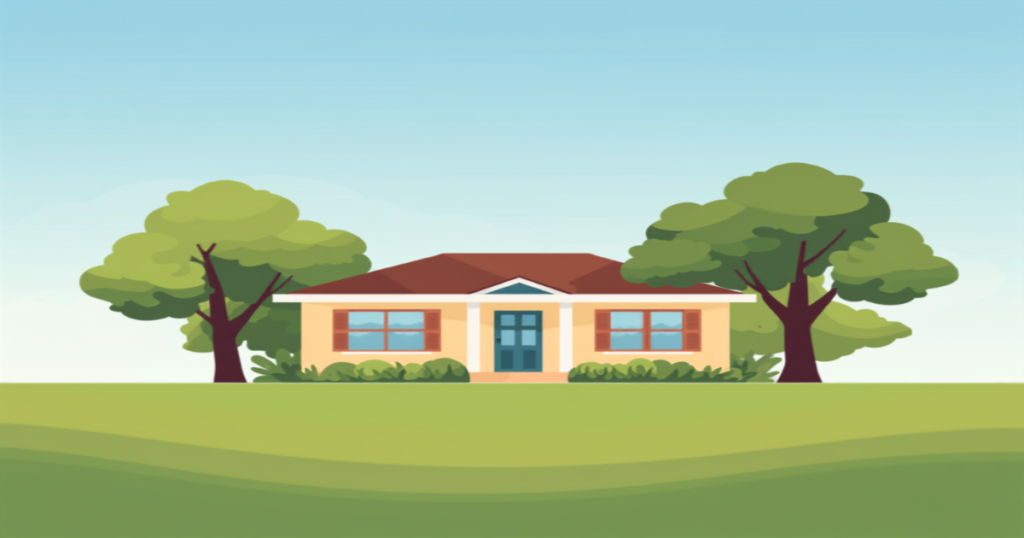 Illustration of a home in a Baton Rouge USDA eligibility area with a green yard and trees