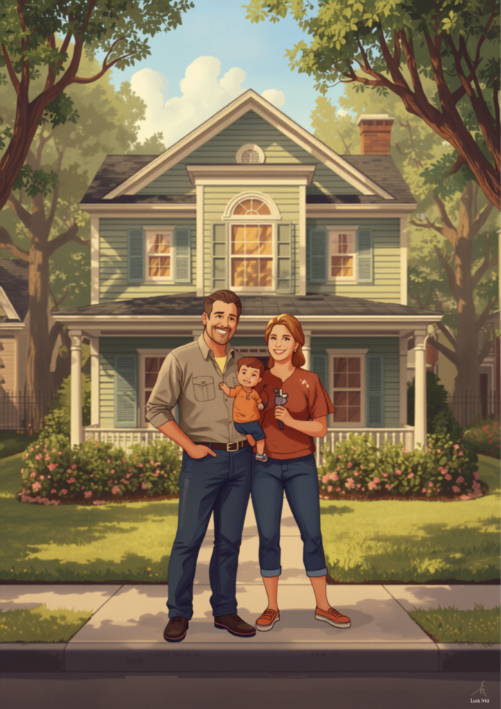 Baton Rouge LA VA one-time close construction loans illustration of a veteran family building a new home