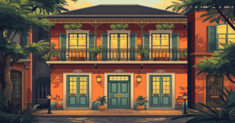 New Orleans FHA condo loans illustration of a French Quarter style condo building with balconies