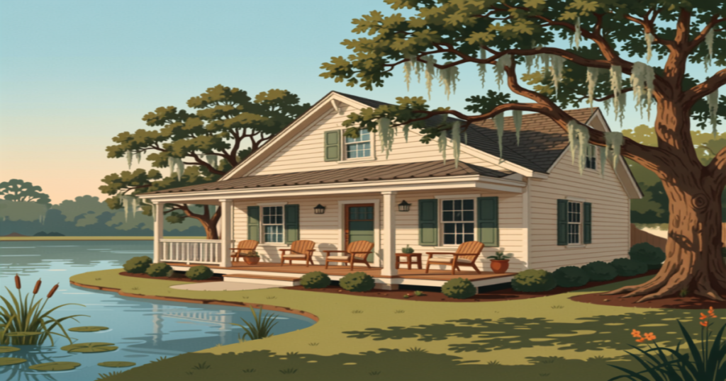 New Orleans USDA closing costs illustration of a Louisiana bayou home with oak trees