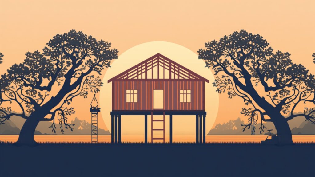 New Orleans VA one-time close construction loans illustration of a new elevated home under construction