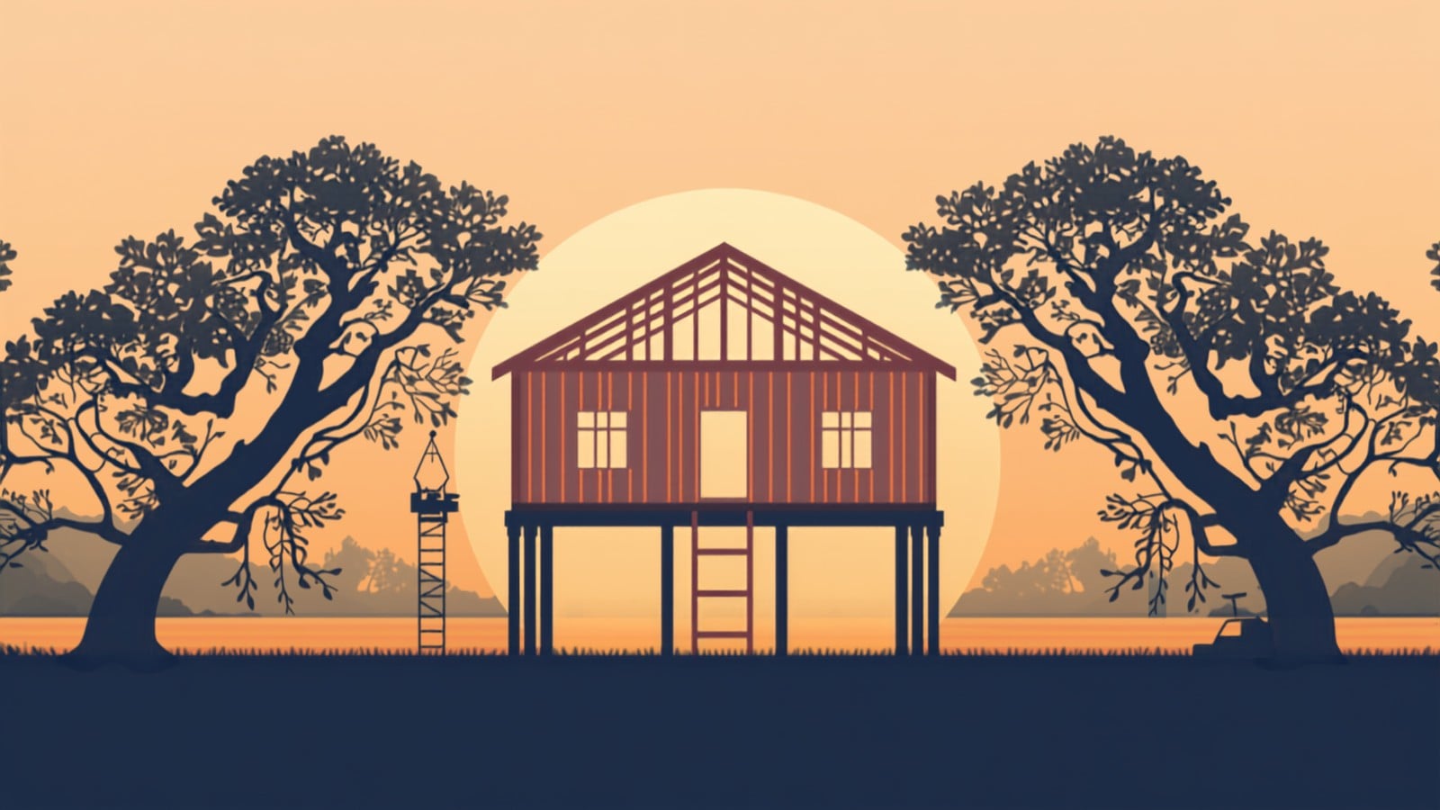 New Orleans VA one-time close construction loans illustration of a new elevated home under construction