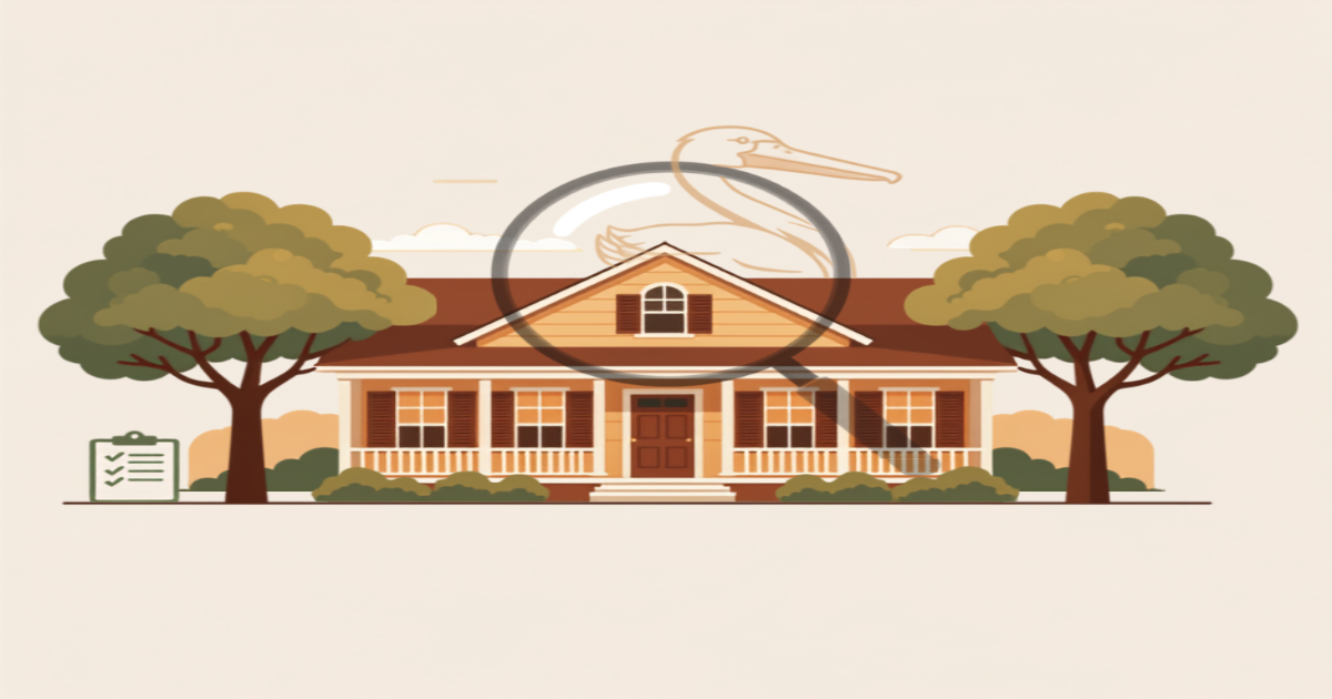 Baton Rouge FHA appraisal illustration of a Louisiana home with a magnifying glass inspection motif