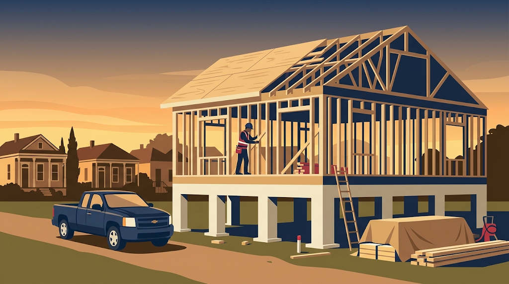 New Orleans VA one-time close construction loan illustration of a home under construction
