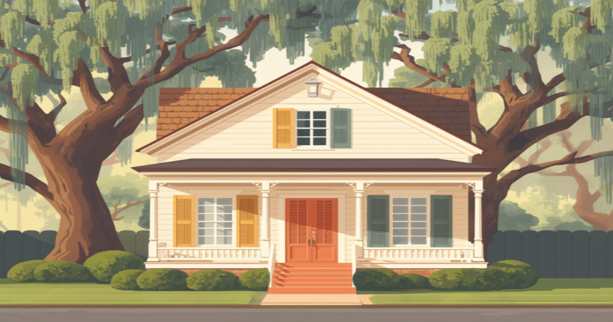 New Orleans FHA appraisal illustration of a historic New Orleans cottage under oak trees