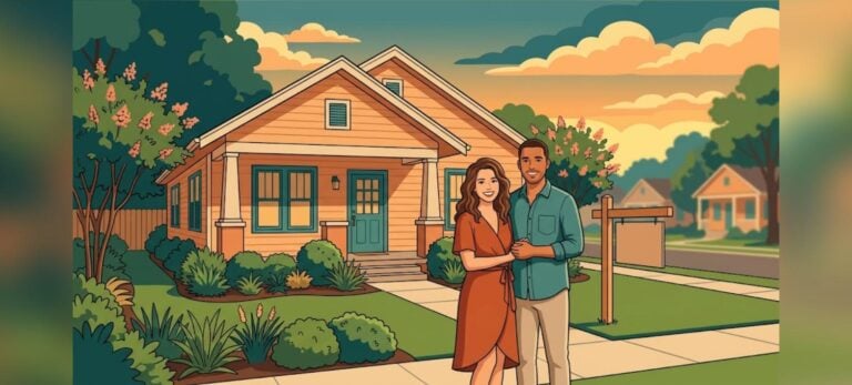 Baton Rouge USDA credit score illustration of a couple in front of a suburban Louisiana home