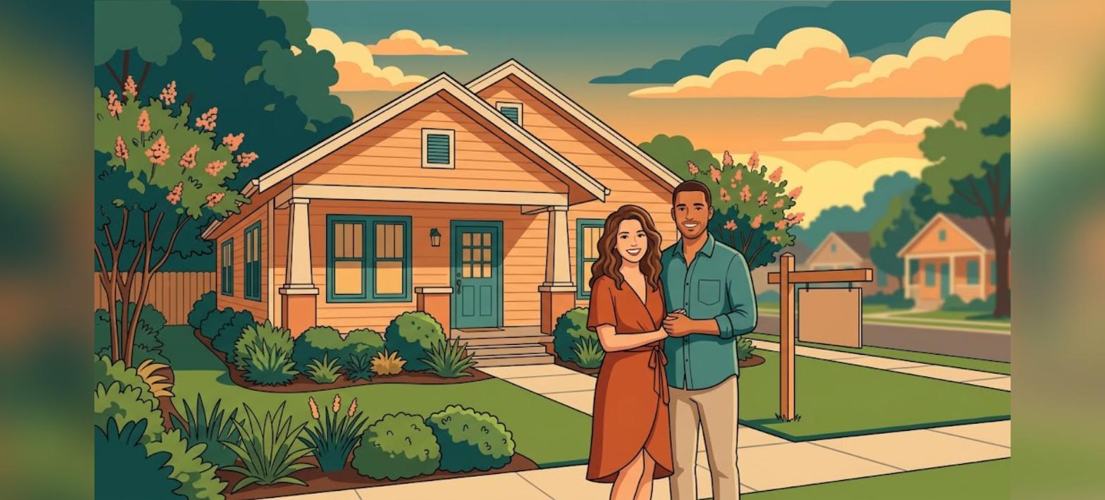 Baton Rouge USDA credit score illustration of a couple in front of a suburban Louisiana home