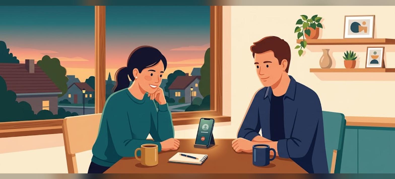 Couple on an evening phone call learning what mortgage prequalification means before house hunting