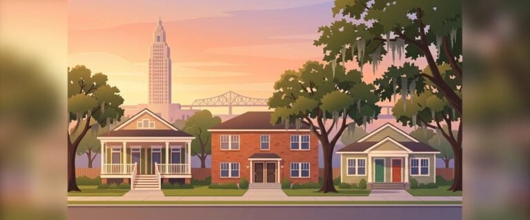 Baton Rouge LA DSCR 1-4 unit loans illustration of duplex and fourplex rentals at sunset