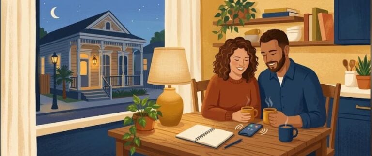 First-time homebuyer prequalification call at a kitchen table late at night