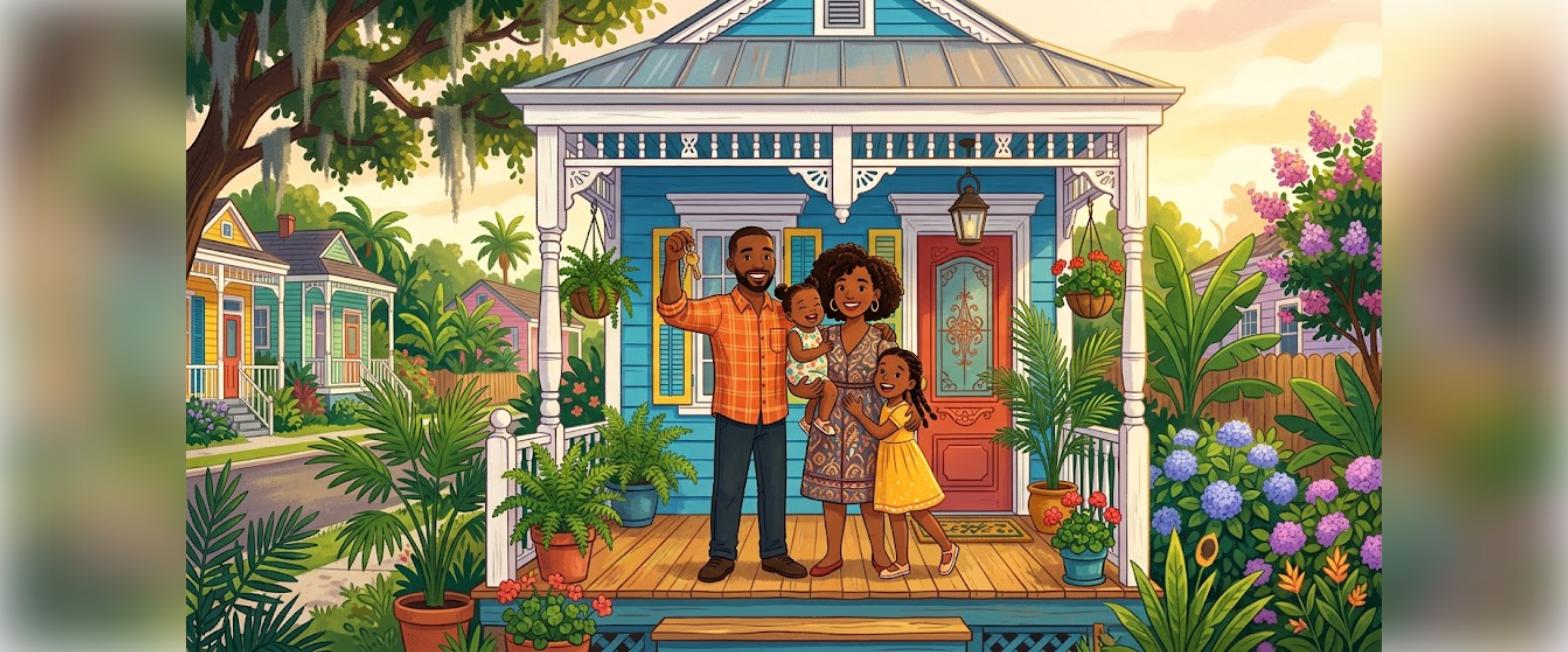 Louisiana first-time homebuyer assistance: family receiving keys to their new home