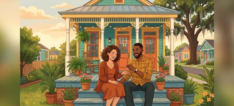 Louisiana first-time homebuyer assistance couple holding house key on porch