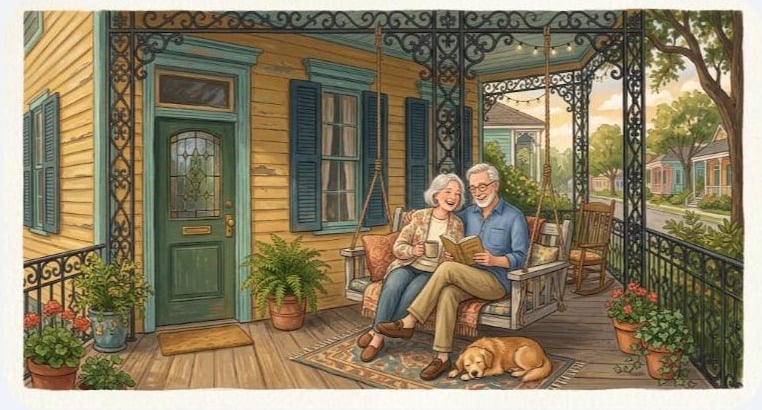 reverse mortgage New Orleans homeowners couple relaxing on porch