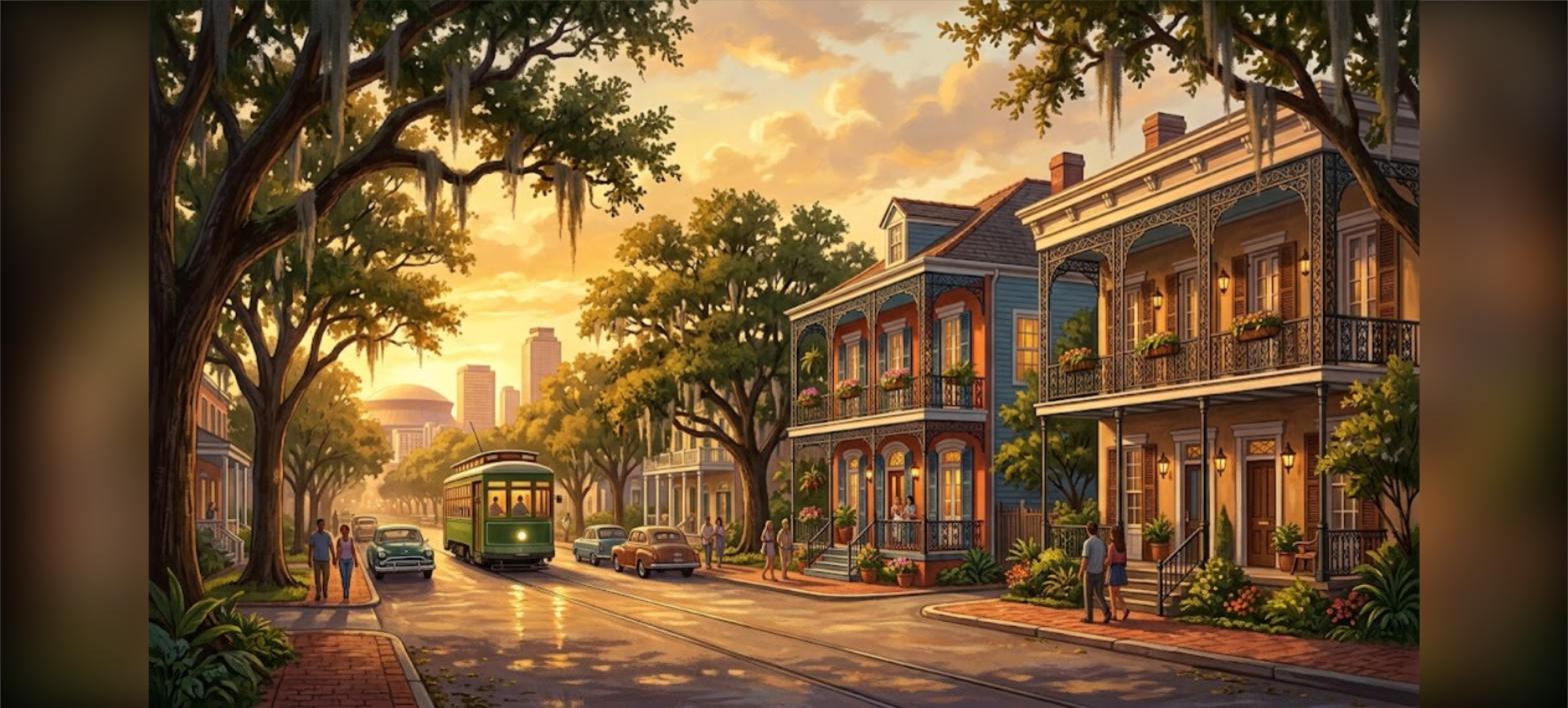 New Orleans DSCR duplex loans: Creole duplex and fourplex rentals on a tree-lined street