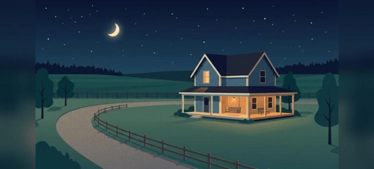 USDA loan prequalification hotline, rural farmhouse at night with porch light on