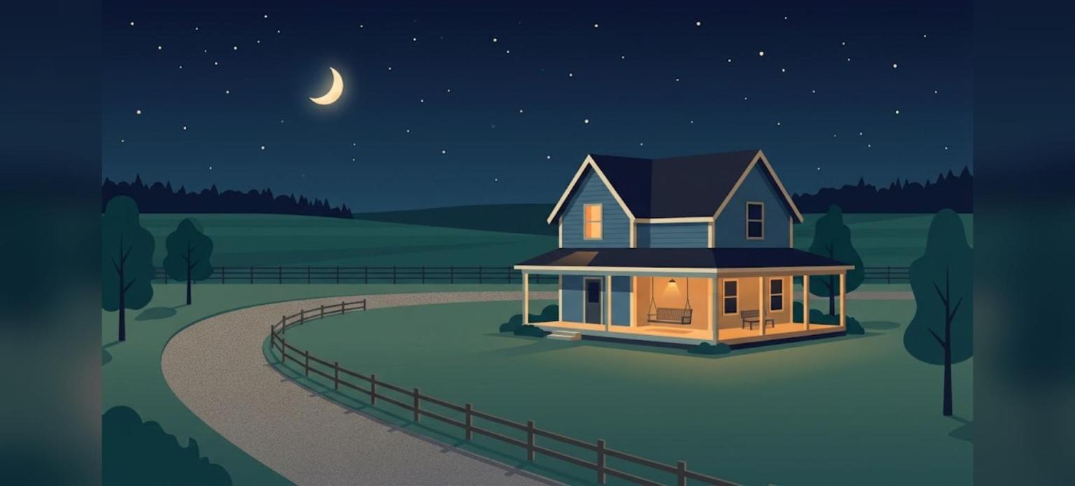 USDA loan prequalification hotline, rural farmhouse at night with porch light on